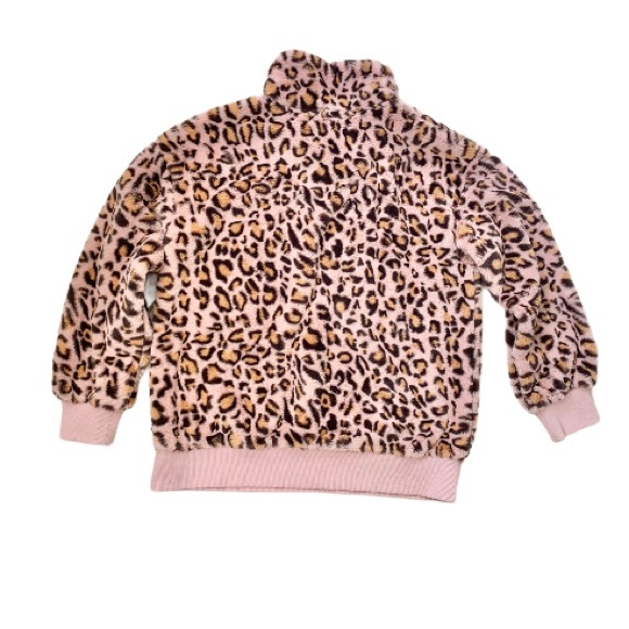 MITTOSHOP pink cheetah fur 1/2 zip pullover jacket women’s size Large 10 12 - Picture 6 of 14